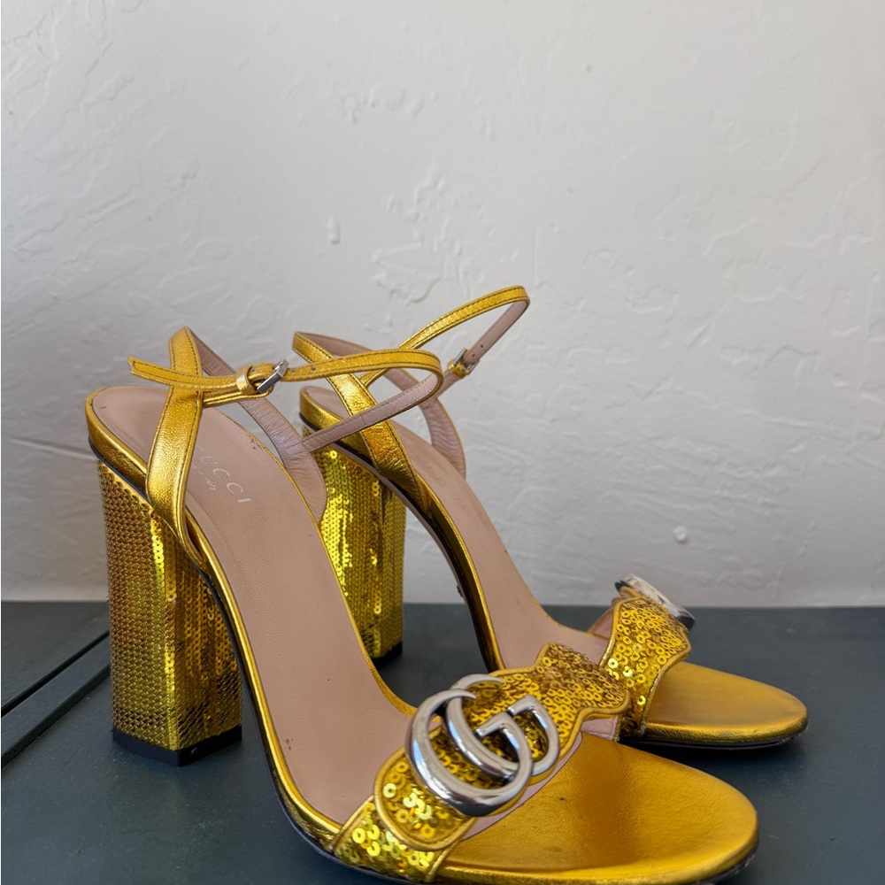 Gucci Gold Sandal Heels